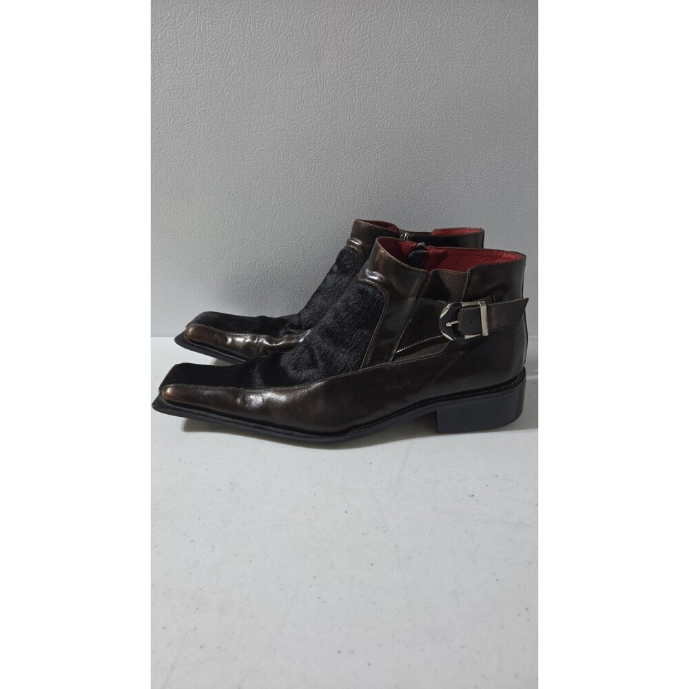 Zota Mens Side Zip Leather Ankle Boots Brown Horse Hair Size 13
